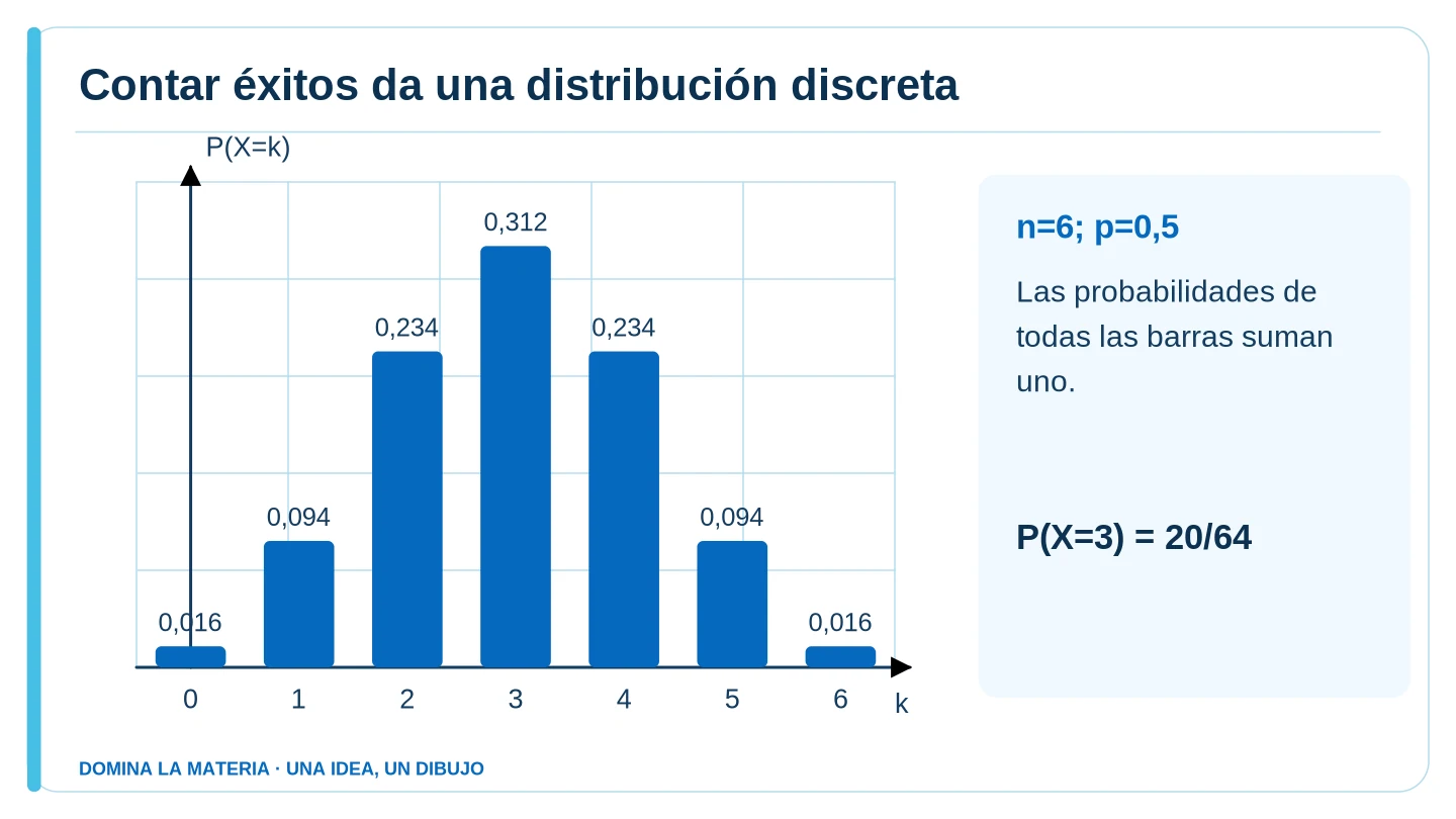 Contar éxitos da una distribución discreta. Descripción en el texto contiguo.