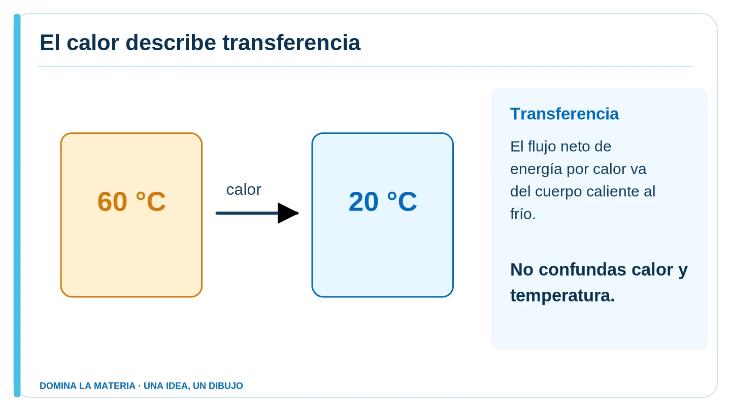 El calor describe transferencia. Descripción en el texto contiguo.