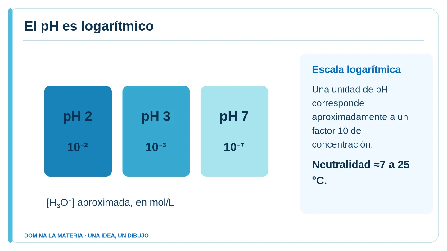 El pH es logarítmico. Descripción en el texto contiguo.