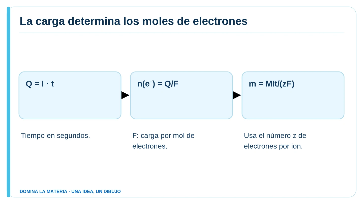 La carga determina los moles de electrones. Descripción en el texto contiguo.