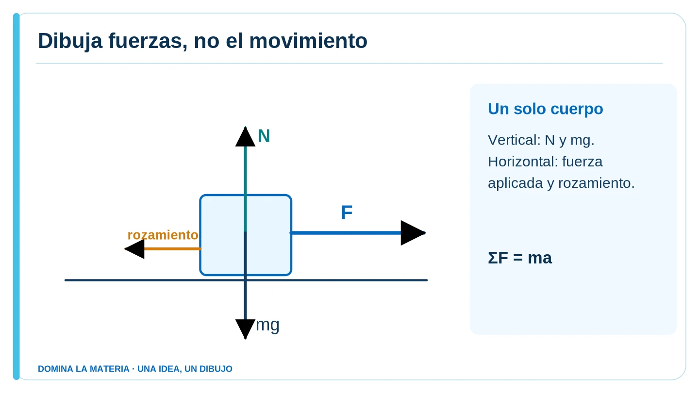 Dibuja fuerzas, no el movimiento. Descripción en el texto contiguo.