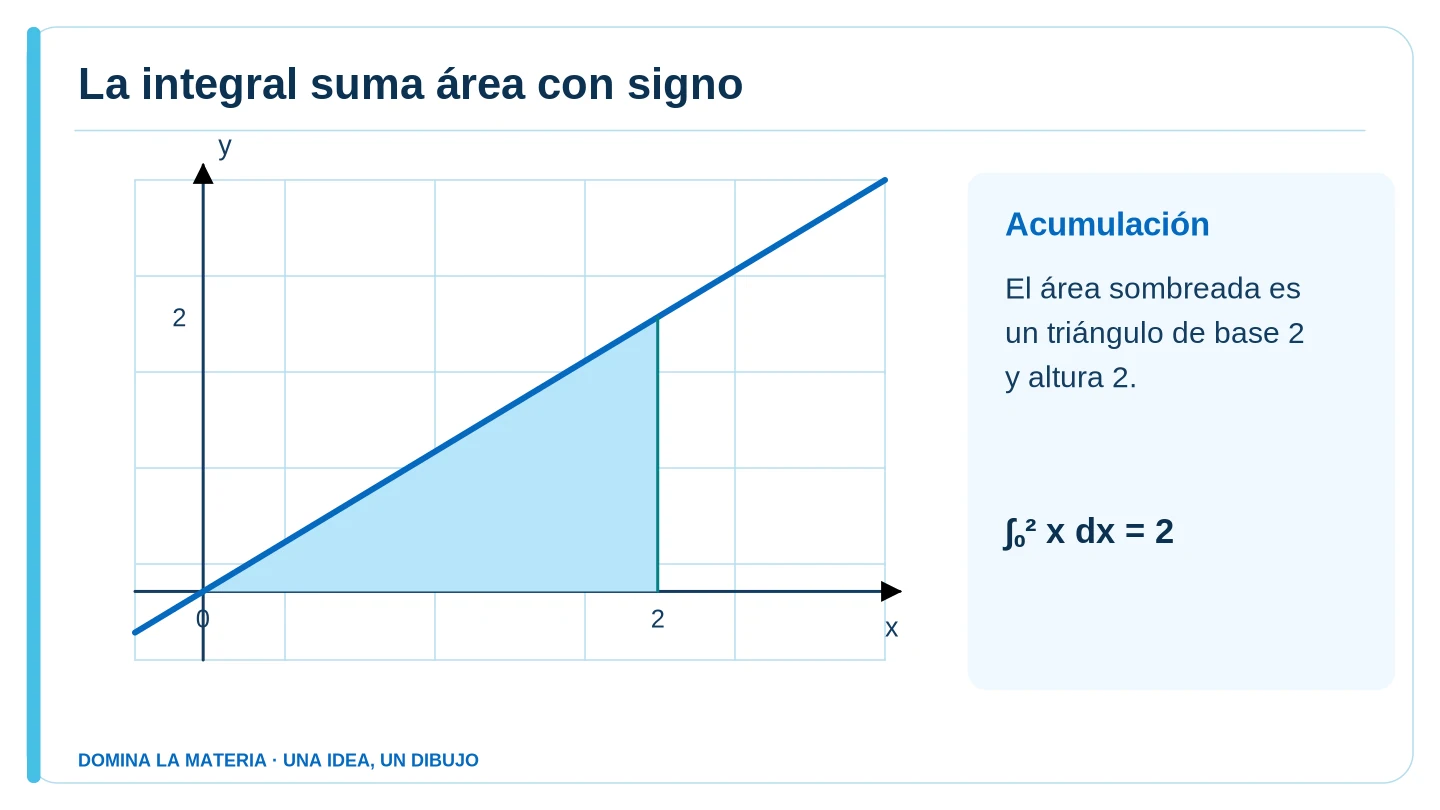 La integral suma área con signo. Descripción en el texto contiguo.