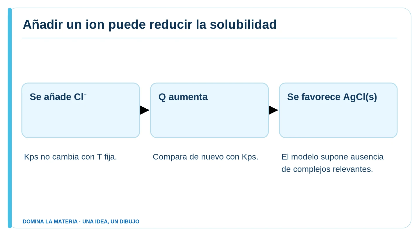 Añadir un ion puede reducir la solubilidad. Descripción en el texto contiguo.