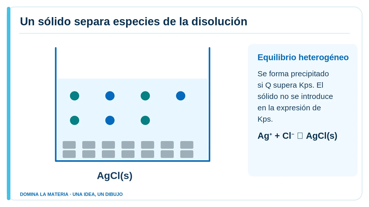 Un sólido separa especies de la disolución. Descripción en el texto contiguo.