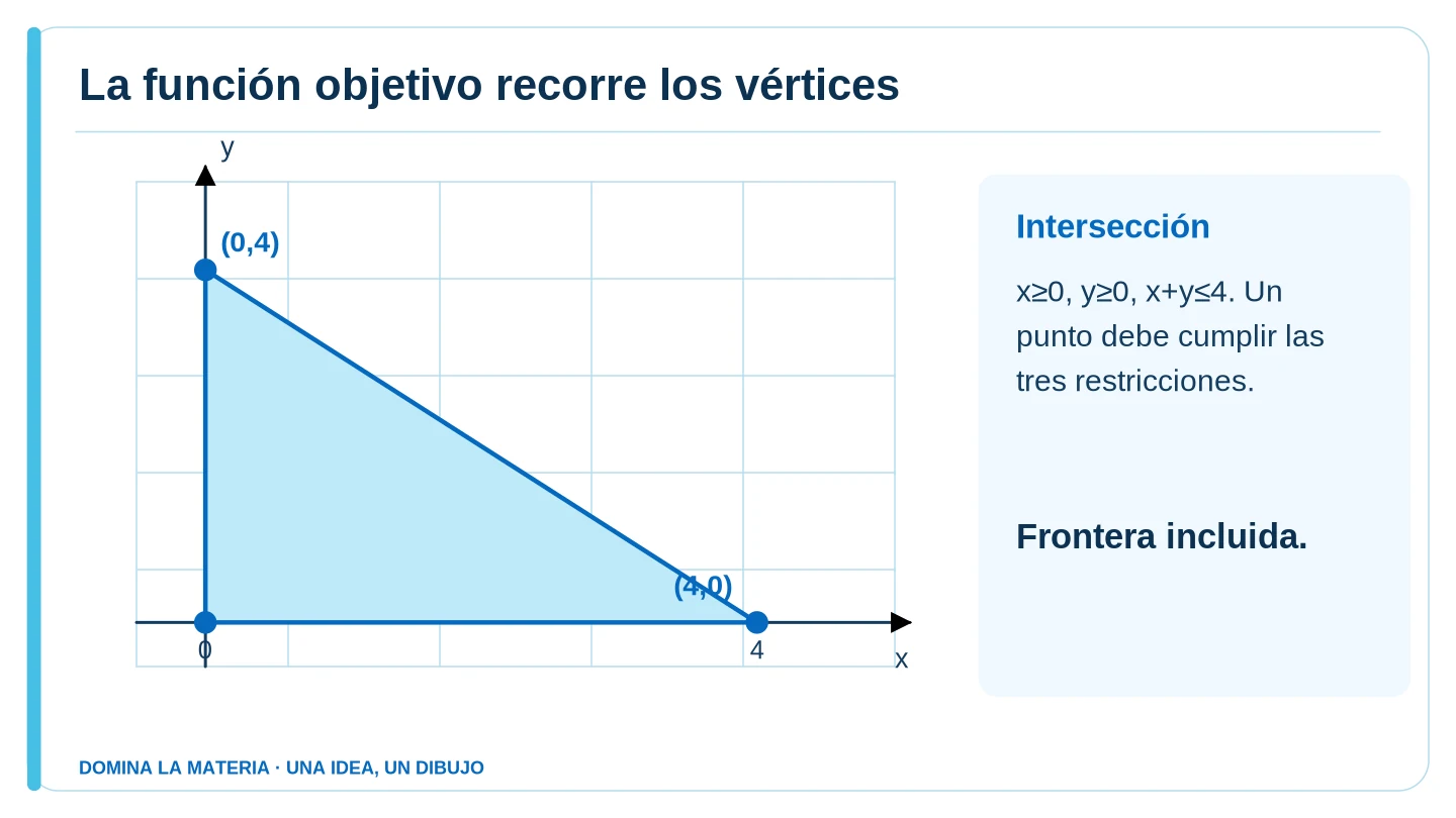 La función objetivo recorre los vértices. Descripción en el texto contiguo.