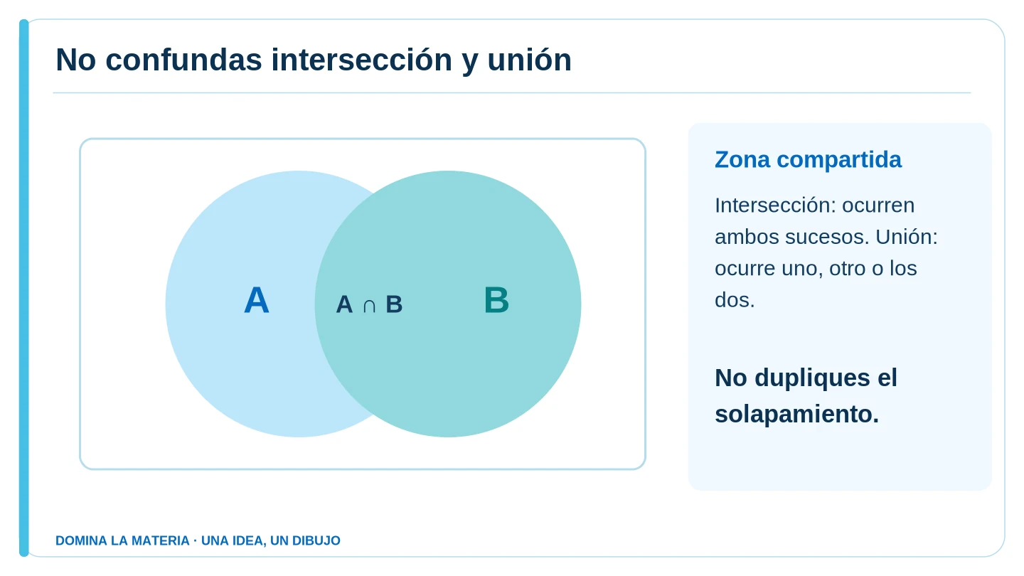 No confundas intersección y unión. Descripción en el texto contiguo.