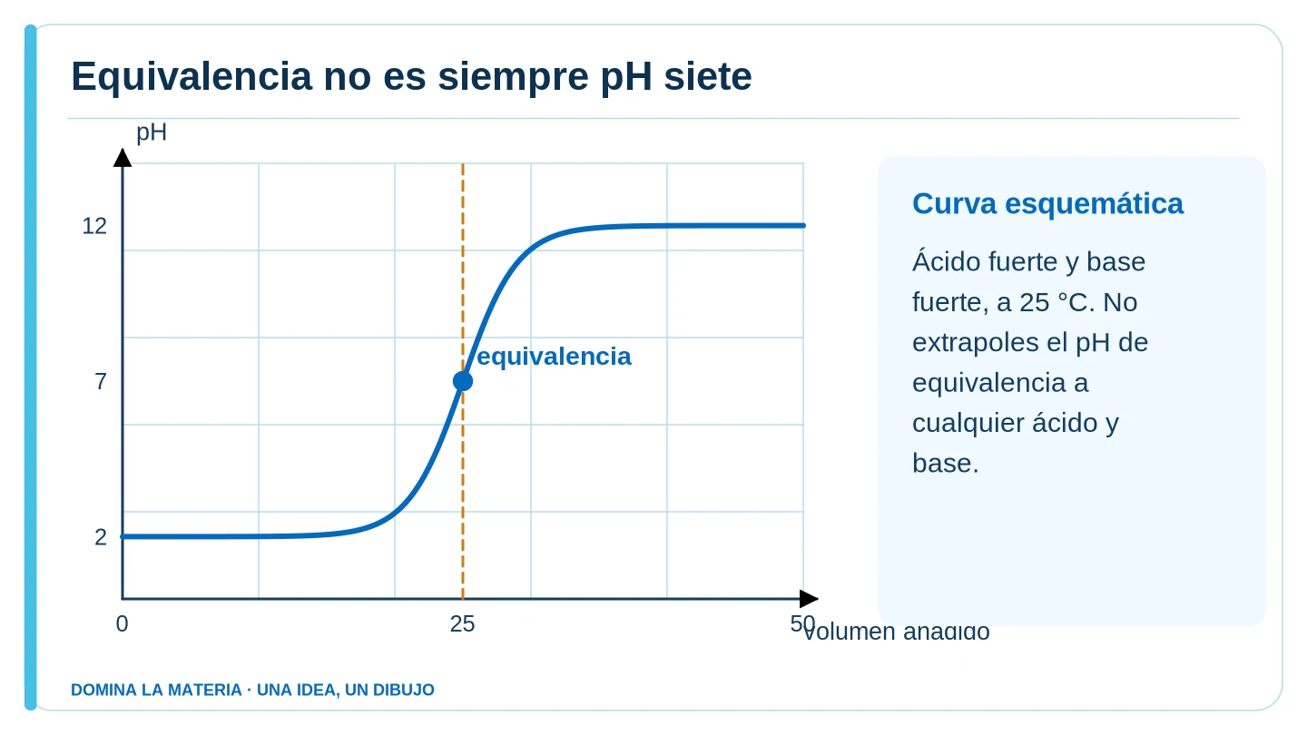 Equivalencia no es siempre pH siete. Descripción en el texto contiguo.